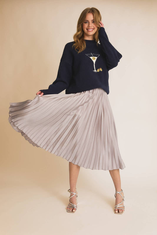 Sunburst Pleated Satin Skirt