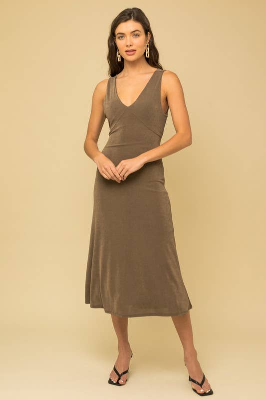 Sleeveless Back Cowl Neck Midi Dress