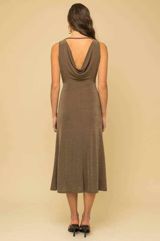 Sleeveless Back Cowl Neck Midi Dress