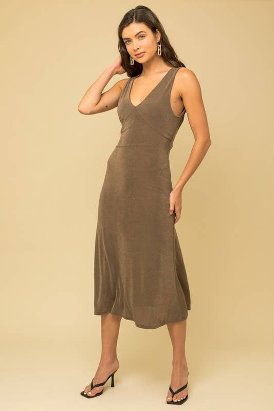 Sleeveless Back Cowl Neck Midi Dress