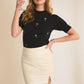 Mock Neck Martini Embroidered Knit Top