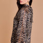 Back Tie Neck Shirring Animal Print Top