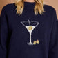 Mock Neck Long Sleeve Martini Graphic Sweater