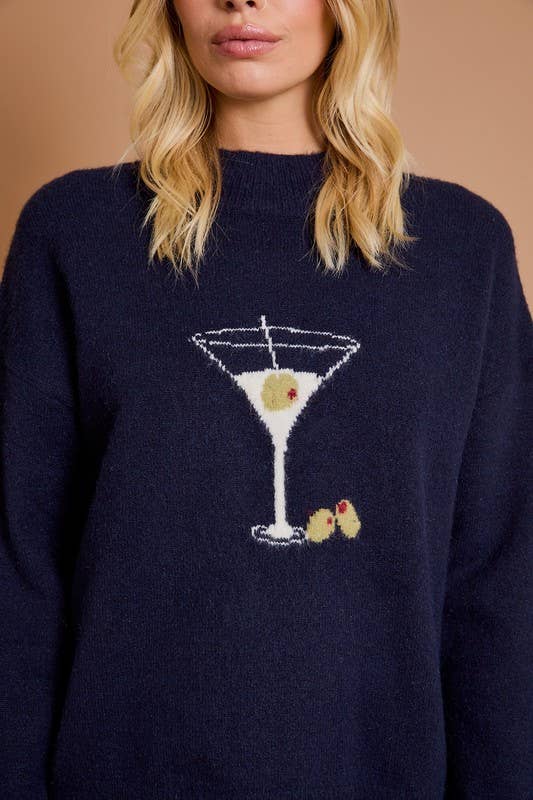 Mock Neck Long Sleeve Martini Graphic Sweater