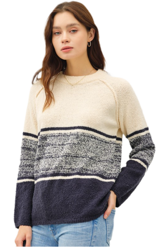 Be Cool Cozy Textured Sweater with Striped Gradient Design