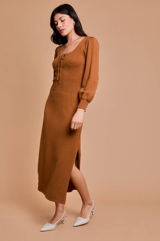 Scooped Neck Slit Knit Dress