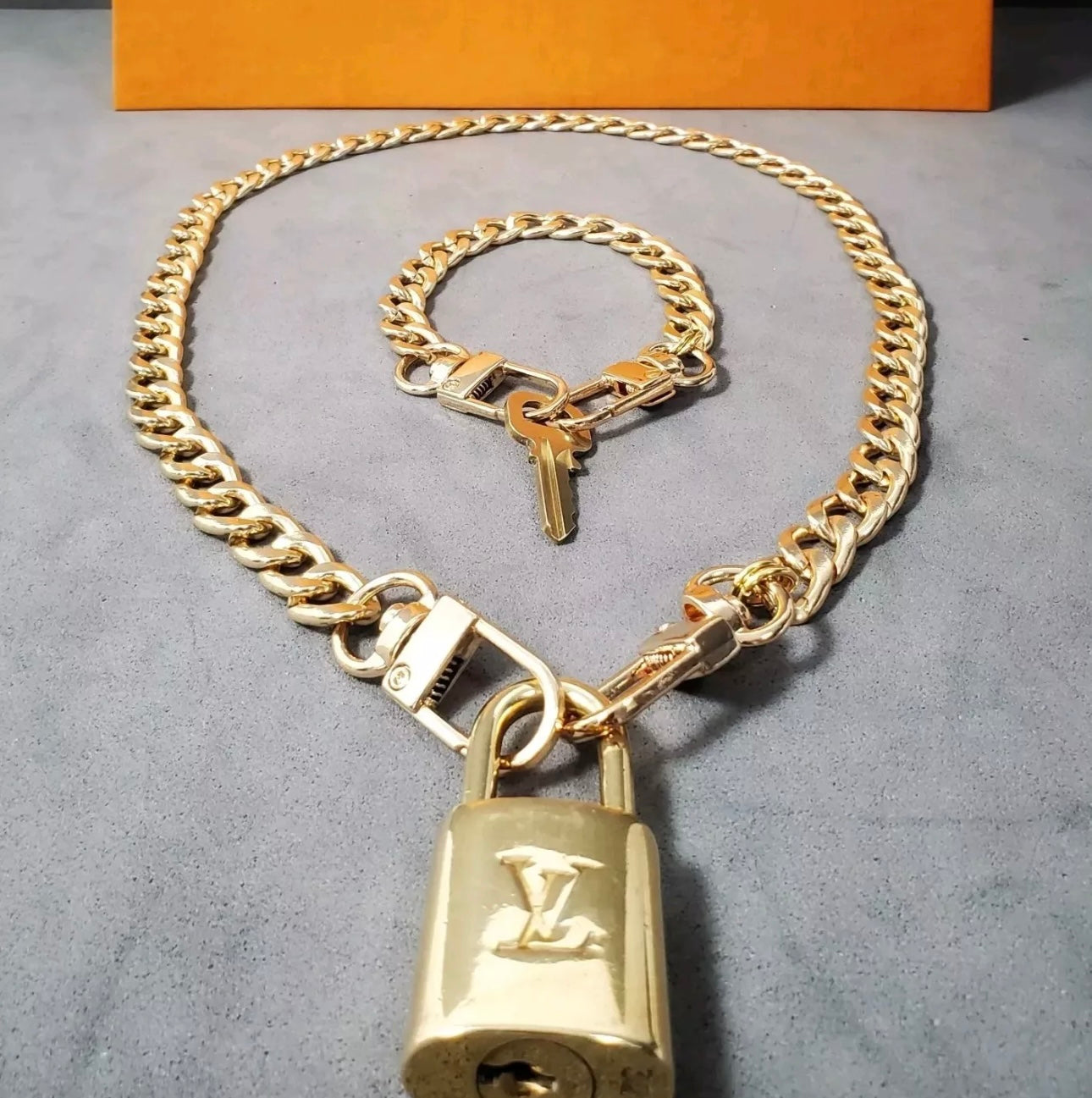 Louis Vuitton Lock and Key Necklace & Bracelet Set