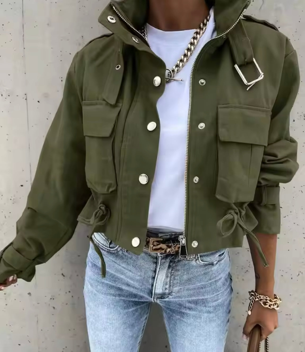 Geometric Army Green Jacket