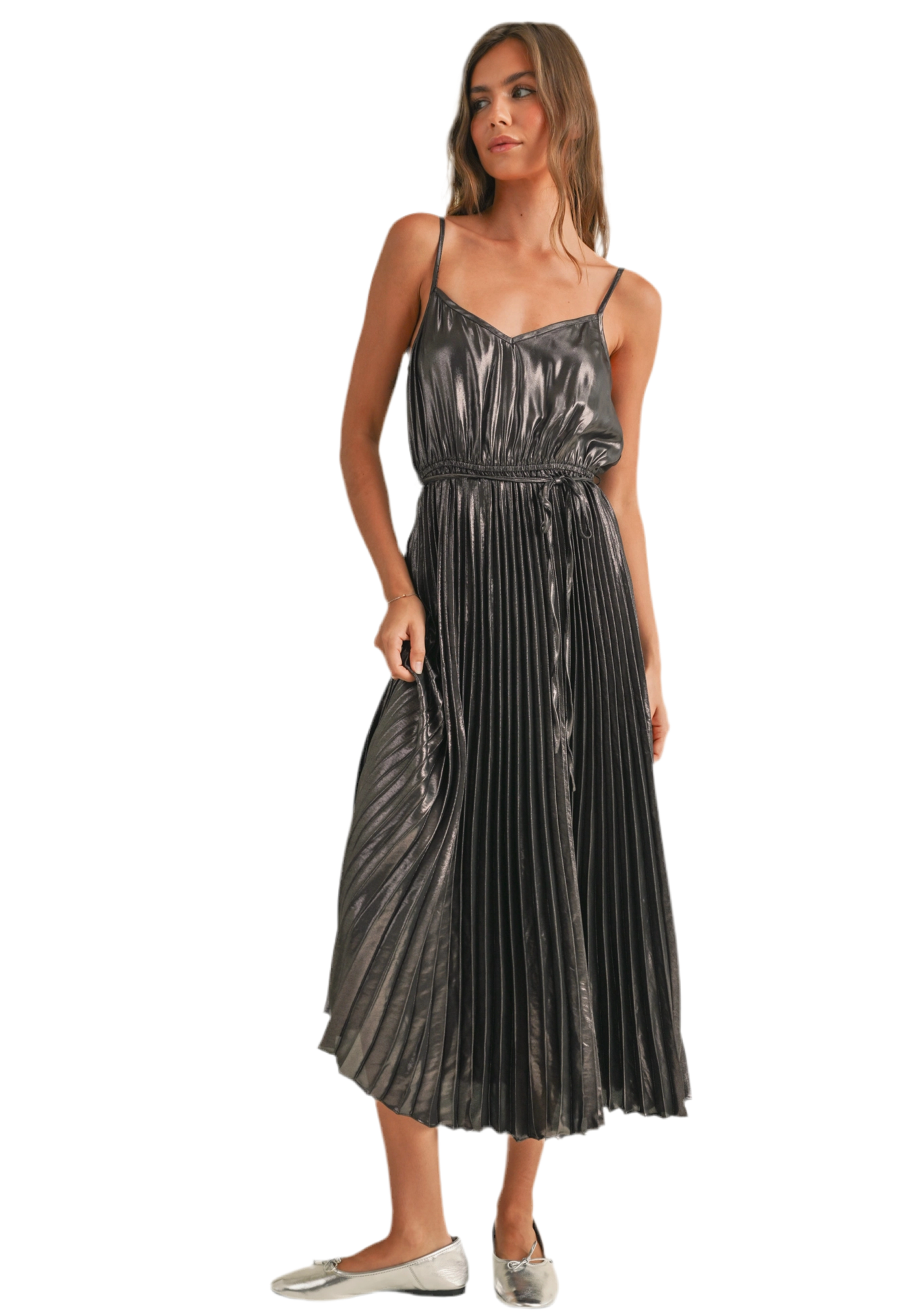 Miou Muse Metallic Pleated Dress