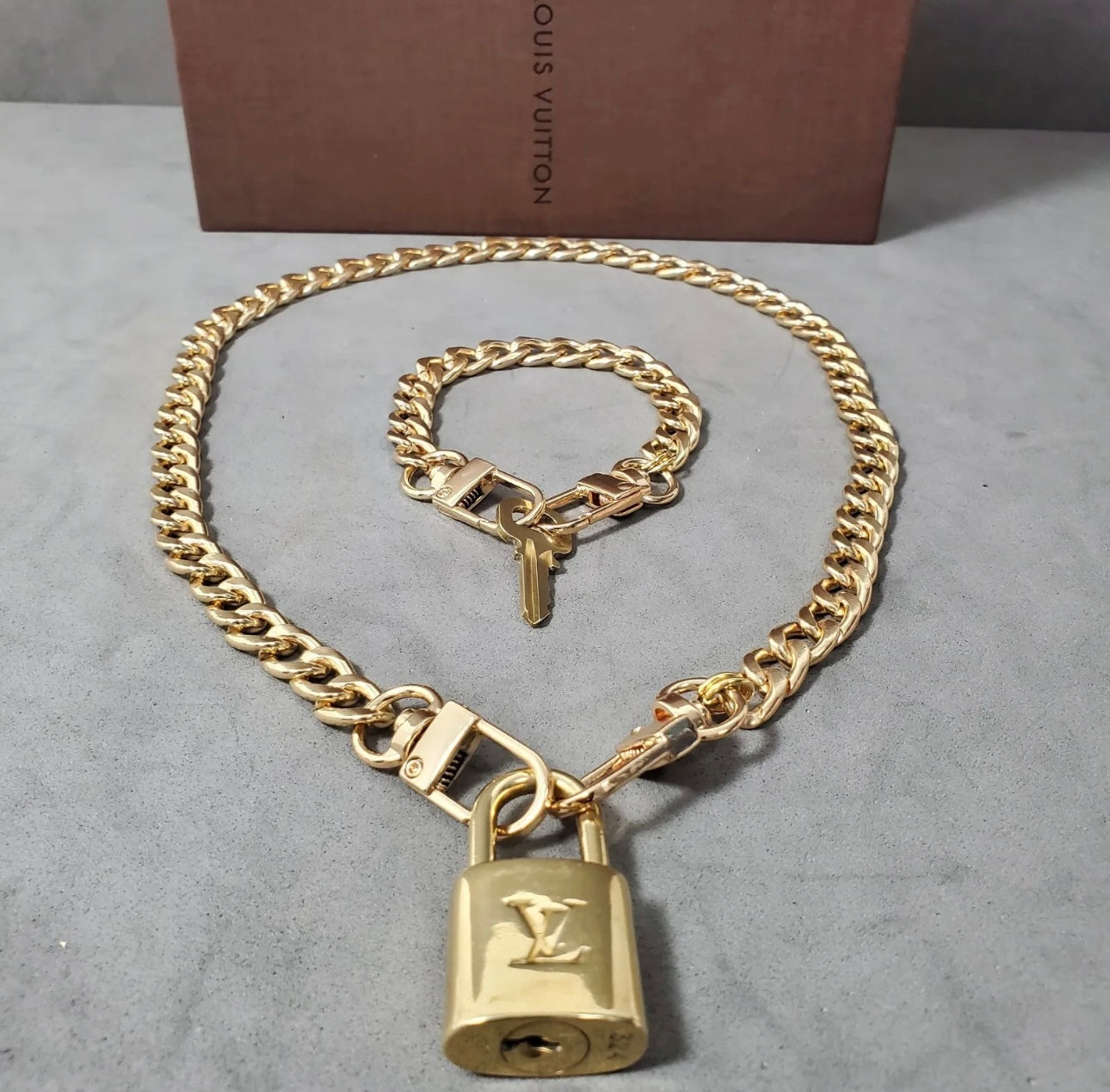 Louis Vuitton Lock and Key Necklace & Bracelet Set