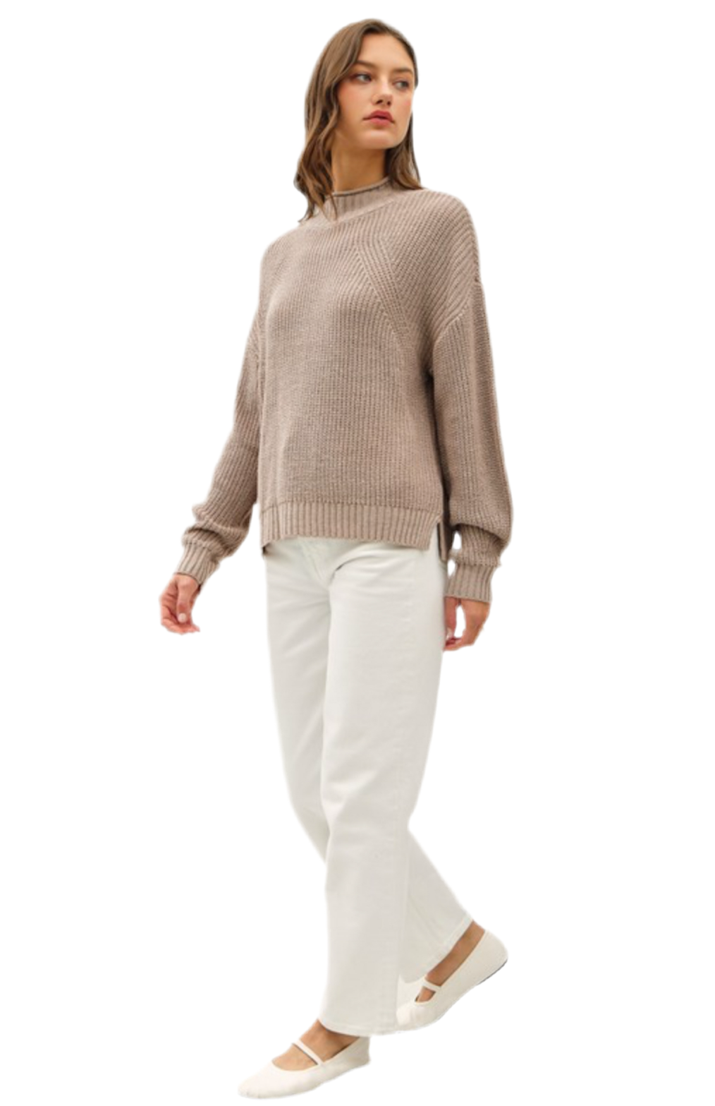 Be Cool Chunky Mockneck Sweater with seam down front