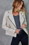 Cream Faux Leather Motorcycle Jacket