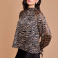 Back Tie Neck Shirring Animal Print Top