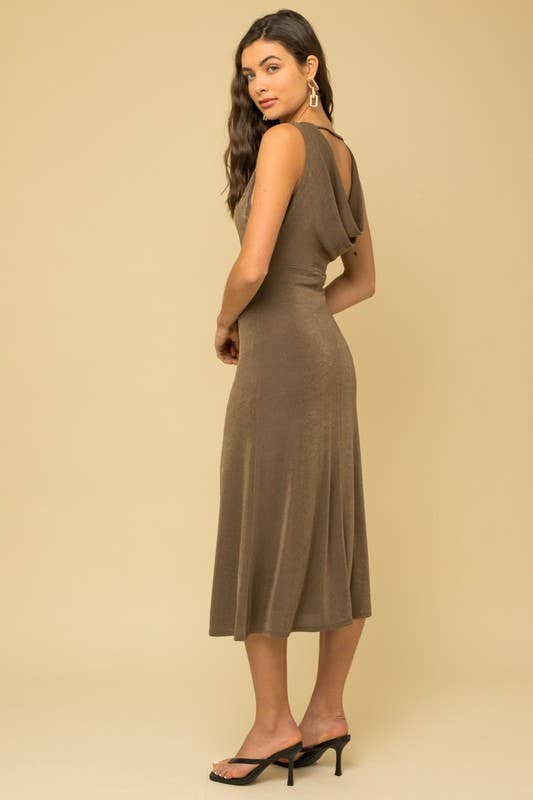 Sleeveless Back Cowl Neck Midi Dress