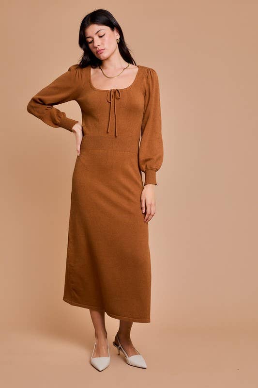 Scooped Neck Slit Knit Dress